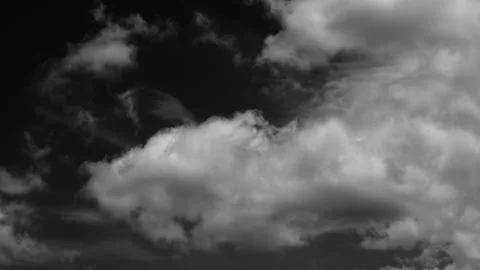 Time-lapse of Soft white cloud masses shifting quickly against a black back.. Stock Footage 336740947