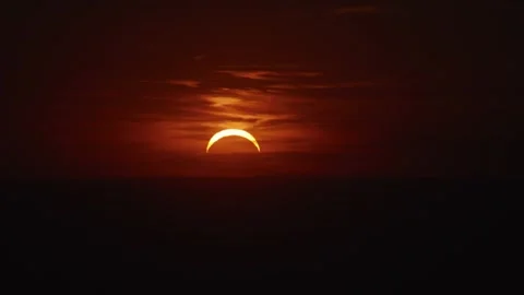 Time lapse of solar eclipse over horizon with wind mills in beskydy mountains Stock Footage 344299749