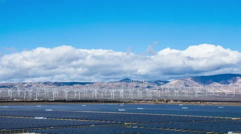 Time Lapse - Solar Panel with Wind Turbine Stock Footage 48106498