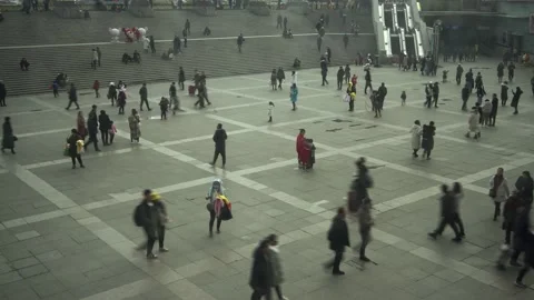 Time Lapse: Some People are walking in a  crowded  square of Xian. Stock Footage 131566129
