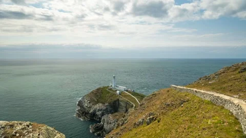 Time lapse of South Stack Lighthouse on Anglesey Island, North Wales Stock Footage 255230553