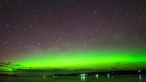 Time-lapse of Southern lights/ Aurora Australis over Cremorne Tasmania Stock Footage 81506183