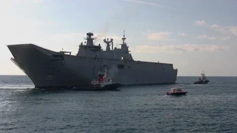 Time lapse of the spanish multi-purpose amphibious assault ship Juan Carlos I Stock Footage 107090786