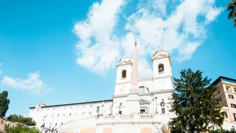 Time lapse Spanish Steps staircase with blue sky Stock Footage 96092944