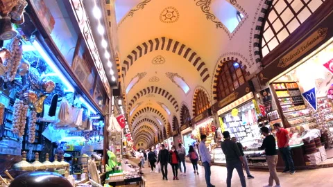 Time Lapse of Spice Bazaar Interior During Pandemic , Istanbul Stock Footage 143843669