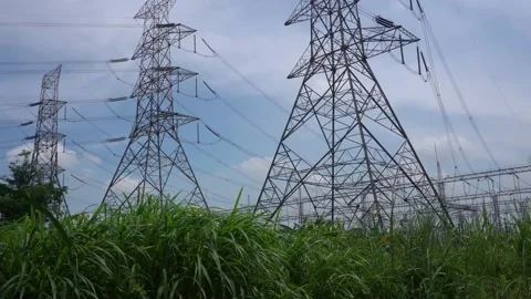 Time lapse spooky dark clouds sky above electric tower Stock Footage 231256246