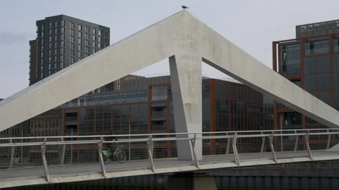 Time lapse of the Squigly bridge in Glasgow, Scotland. Stock Footage 237612425