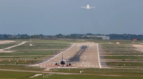 Time lapse of St. Louis Lambert airport with planes taking off Stock Footage