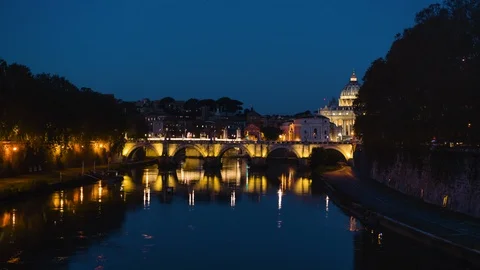Time lapse of St. Peter's Basilica, Sant Angelo Bridge, Vatican, Rome, Italy Stock Footage 123307306