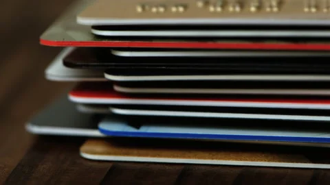 Time lapse of stack of credit cards close up. Video stock 142495288