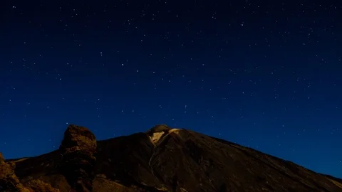 Time lapse of star trails moving over Teide volcano and Los Roques de Garcia  Stock Footage 121197639