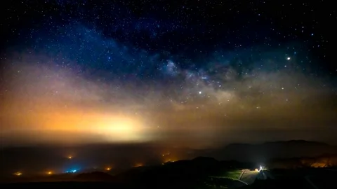 Time lapse of Star trails in the night sky. Stock Footage 123150624