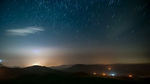 Time lapse of Star trails in the night sky. Stock Footage 123150734
