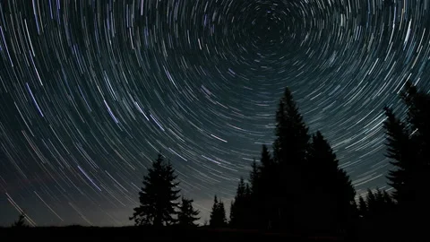 Time lapse of Star trails in the night sky Stock Footage 143995424