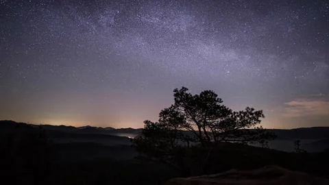 Time-lapse of the starry night sky and sunrise in a mountainous area - shot in Stock Footage 168137695