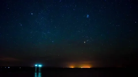 Time lapse of the starry sky over Dzharylgachsky bay Stock Footage 137428112