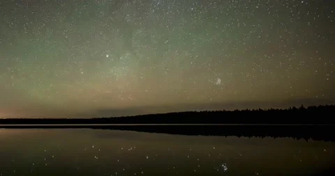 Time lapse of stars moving through the sky above a large lake with reflections Stock Footage 162335247