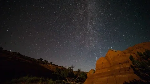 Time lapse of stars at night over Utah desert Stock Footage