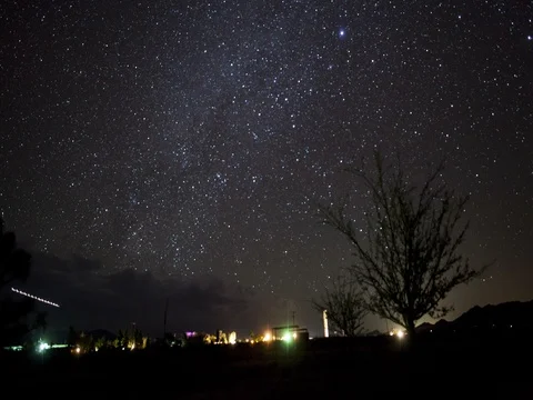 Time lapse of stars over a small town at night Видео 73968947