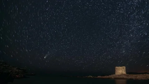 Time lapse startrails on the beach of La Pelosa Stock Footage 136119443