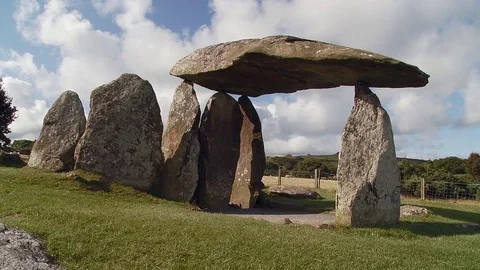 Time-lapse static shot of Pentre Ifan  neolithic stone dolmen burial chamber Stock Footage 74515030