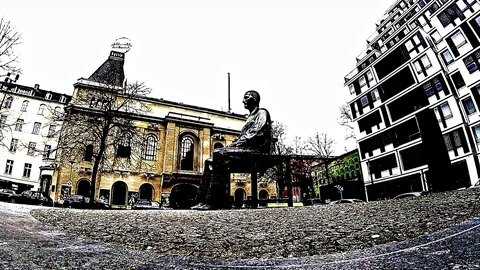 Time Lapse: Statue of Brecht In Front of Berliner Ensemble Theatre, Comic Style Stock Footage 87780661