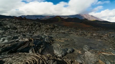Time Lapse. The steam coming out of the cracks of volcanic lava layer. Stock Footage 68567828