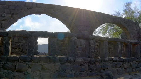 Time-lapse of a stone ruins and light rays at Korazim, Israel. Cropped. Stock Footage 54153168