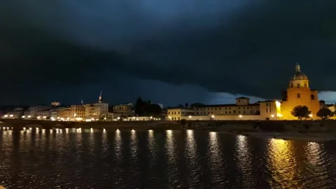Time lapse , storm and Arno river,Ponte Vecchio in Florence Stock Footage 139705481