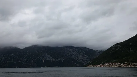 TIME LAPSE - storm and rain is coming over the Kotor bay Stock Footage 115832981