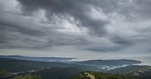 Time lapse of storm cloud moving over town Koper and seaside landscape Stock Footage 138090456