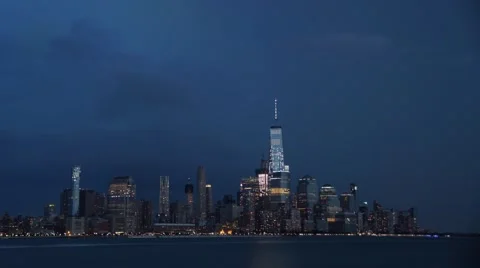 Time-Lapse of Storm Clouds and Lightning over the World Trade Center Stock Footage 67483617