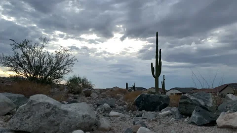 Time lapse of the Storm Clouds and Sunrise over the Arizona Desert Stock Footage 156563464
