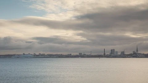 Time Lapse Storm Clouds Gathering Over Tallinn Bay, Estonia Stock Footage 99113158