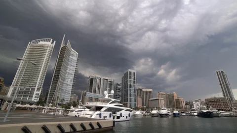 Time lapse on storm clouds in Marina. Zaytunay Bay - Beirut, Lebanon Stock-Footage 101667093