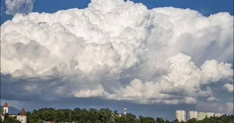 Time lapse of storm clouds moving over town Kranj, Slovenia. Video stock 158455269