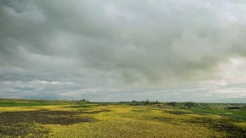 Time Lapse of Storm Clouds Passing Over An Empty Wildflower  Covered Field Stock Footage 106157455