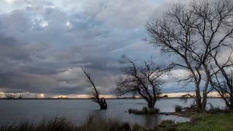 Time Lapse Of A Storm Passing Over A Small Country Lake In The Evening Stock Footage 87809690