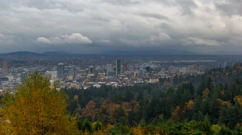 Time Lapse of Stormy Clouds and Sky Over City of Portland Oregon Autumn Season Stock Footage 56884312