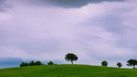 Time Lapse - Stormy Clouds over Hills with Trees Stock Footage 118882469
