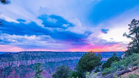 Time Lapse- Stormy Clouds at Sunset in Grand Canyon - Arizona Stock Footage 92877632