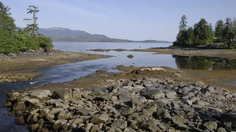 Time-lapse of a stream entering into the ocean near Ketchikan, AK. Stock Footage 52215448