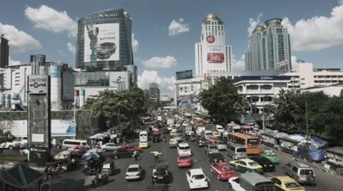 Time Lapse Street Scene With Traffic And Cars In Bangkok - Thailand Video stock 37622009