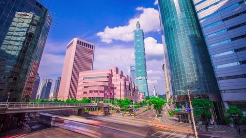 Time Lapse - Street Traffic View with Beautiful Clouds in Taipei, Taiwan Stock Footage 77416748