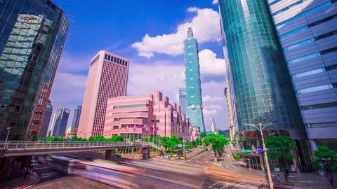 Time Lapse - Street Traffic View with Beautiful Clouds in Taipei, Taiwan Stock Footage 80629549