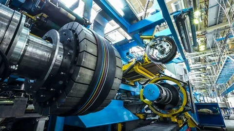 Time Lapse Structure Part Moves along Tire Machine Stock Footage 84251567