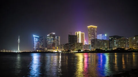 Time lapse of the stunning Macau skyline, inc casinos and the Macao Tower Stock Footage 33927607