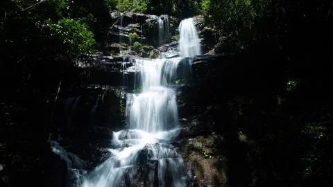 Time lapse of a stunning waterfall in  a forest in Karnataka, India Vídeos de archivo 120768546
