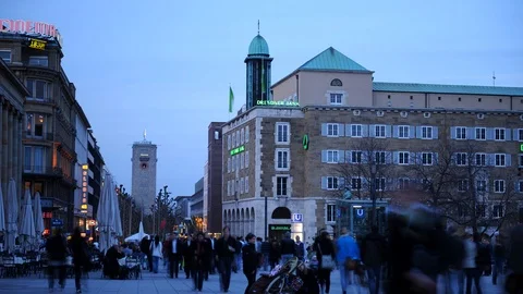 Time Lapse of Stuttgart City Crowd of Clients People Visit Shopping Street Dusk Stock Footage 98940235