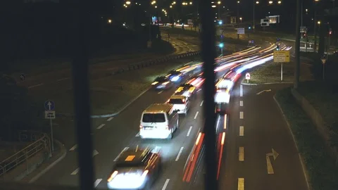 Time Lapse of Stuttgart City Highway Traffic at Night Stock Footage